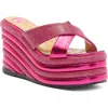 Ashley Kahen Carnival Wedge Sandal In Fuchsia Multi