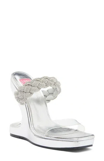 Ashley Kahen Melrose Cutout Wedge Rhinestone Sandal In Silver
