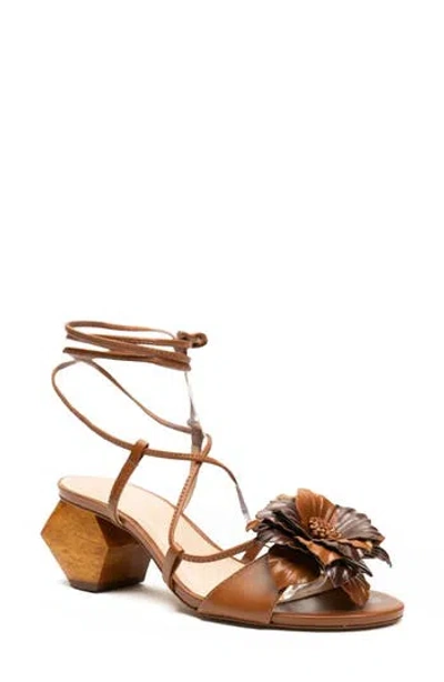 Ashley Kahen Orchid Ankle Wrap Sandal In Tan