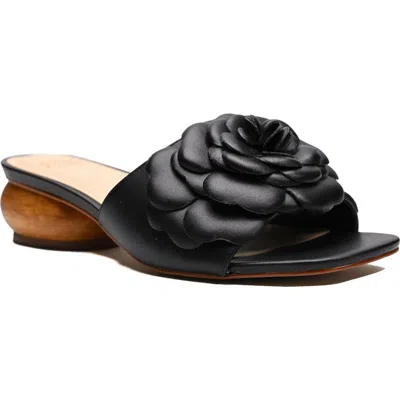 Ashley Kahen Rose Floral Slide Sandal In Black