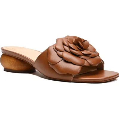 Ashley Kahen Rose Floral Slide Sandal In Brown