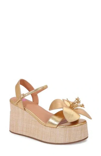 Ashley Kahen Tulip Ankle Strap Platform Wedge Sandal In Gold