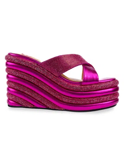 Ashley Kahen Women's Carnival Metallic Wedge Sandals In Fuchsia