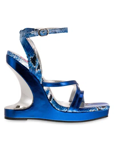 Ashley Kahen Women's Mamamia Metallic Wedge Sandals In Blue