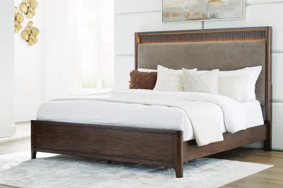 Ashley Korestone King Upholstered Panel Bed In Brown