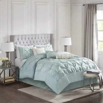 Ashley Laurel King 7 Piece Tufted Comforter Set In Blue