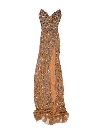 Pre-owned Ashley Lauren Cowl Neck Long Dress In Brown