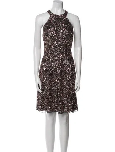 Pre-owned Ashley Lauren Halterneck Knee-length Dress In Brown