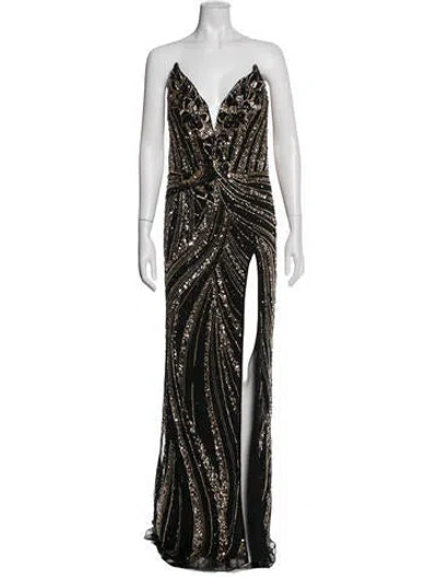 Pre-owned Ashley Lauren Printed Long Dress W/ Tags In Black