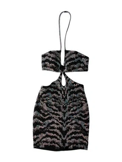 Pre-owned Ashley Lauren Printed Mini Dress In Black