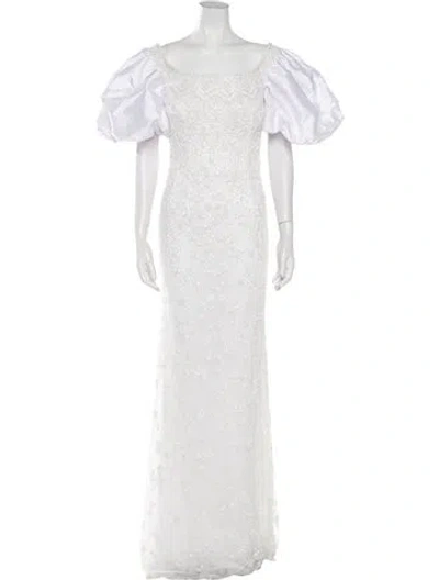 Pre-owned Ashley Lauren Square Neckline Long Dress In White
