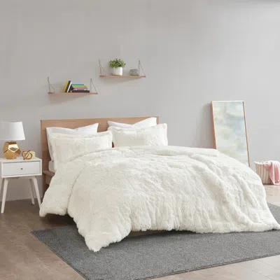 Ashley Leena Shaggy Fur King Duvet Cover Set In White