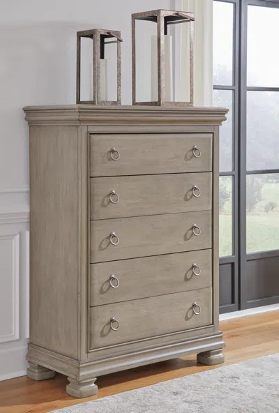 Ashley Lexorne 5 Drawer Chest Of Drawers In Gold