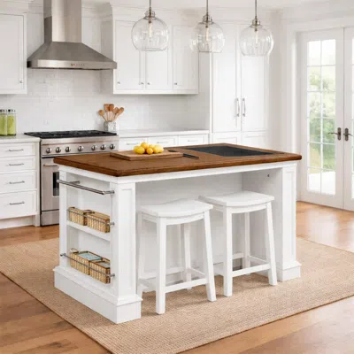 Ashley Linon 3-piece Kitchen Island And Stool Set In Brown