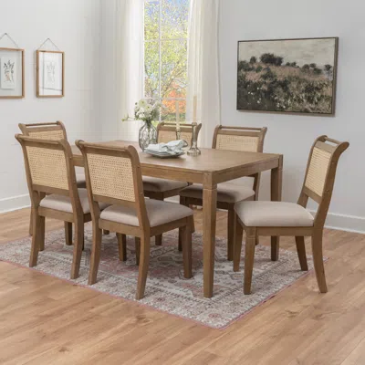 Ashley Linon Meri Solid Dining Table And 6 Chairs In Brown