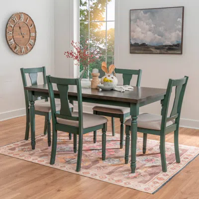 Ashley Linon Wesley Dining Table And 4 Chairs Set In Green