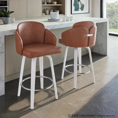 Ashley Lumisource Dahlia Solid Counter Height Bar Stool (set Of 2) In Brown