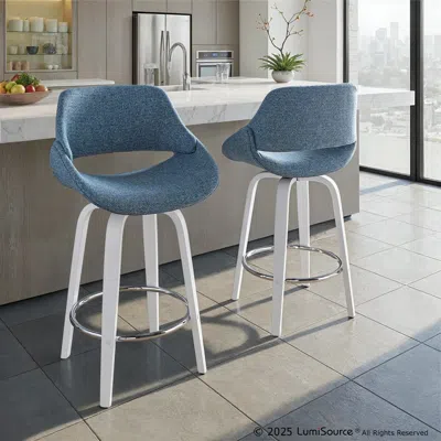 Ashley Lumisource Fabrico Counter Height Bar Stool (set Of 2) In Blue