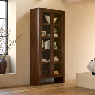 Ashley Luxe Acacia Accent Cabinet With Glass Doors In Brown