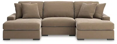 Ashley Luxe Calden Velvet 3-piece Sectional With Double Chaise In Sable
