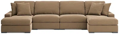 Ashley Luxe Calden Velvet 4-piece U-chaise Sectional In Sable