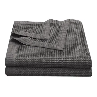 Ashley Luxe Stonewashed Cotton Waffle Coverlet Set In Gray