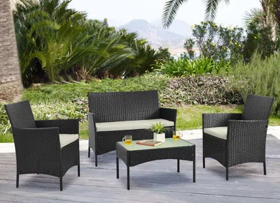 Ashley Manhattan Comfort Imperia Outdoor Patio Conversation Set With Cushions (set Of 4) In Black