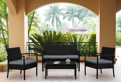 Ashley Manhattan Comfort Noli Outdoor Patio Conversation Set With Cushions (set Of 4) In Black