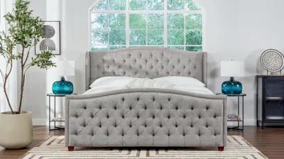 Ashley Marcella Upholstered Shelter Wingback Panel Bed In Gray