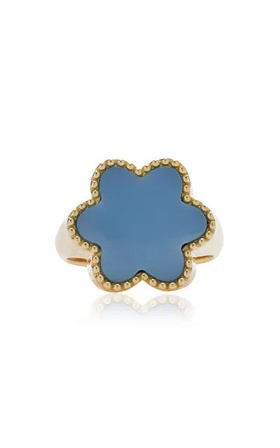 Ashley Mccormick 18k Yellow Gold Agate Pinky Ring In Blue