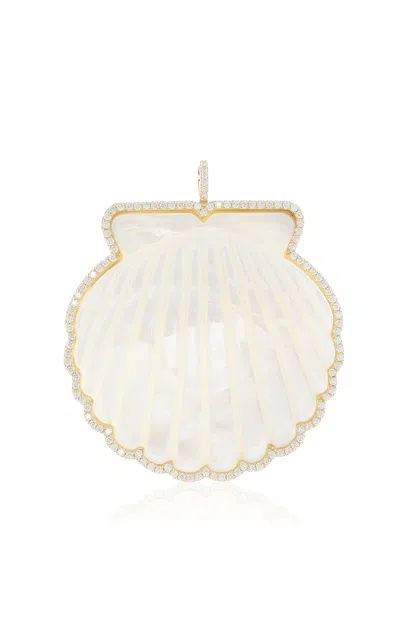 Ashley Mccormick 18k Yellow Gold Diamond And Mother Of Pearl Pendant In White