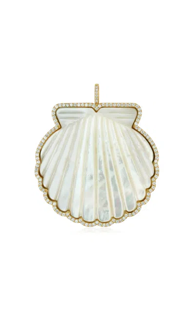Ashley Mccormick 18k Yellow Gold Diamond  And Pearl Pendant In White