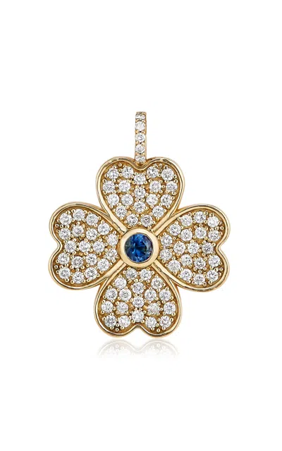 Ashley Mccormick 18k Yellow Gold; Diamond And Sapphire Clover Charm