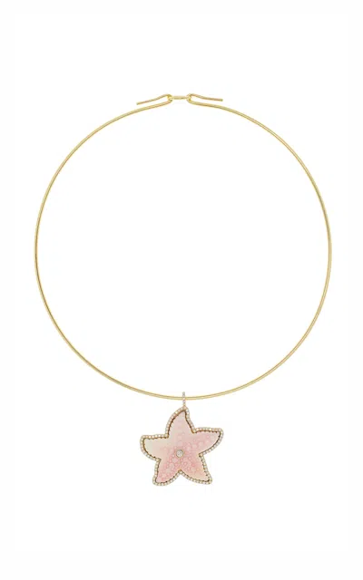 Ashley Mccormick 18k Yellow Gold Diamond Starfish Pendant In Pink