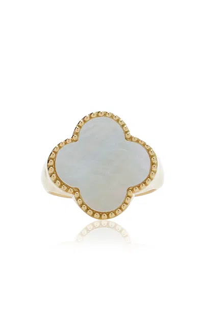 Ashley Mccormick 18k Yellow Gold Mother Of Pearl Pinky Ring In White