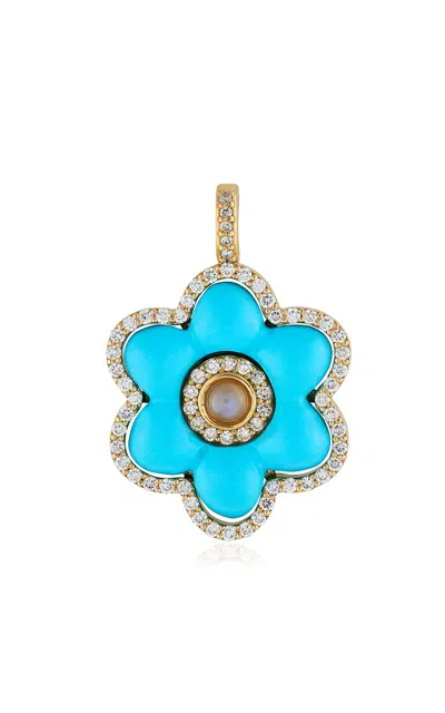 Ashley Mccormick 18k Yellow Gold Multi-stone Fleur Charm In Blue