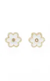 Ashley Mccormick 18k Yellow Gold Pave Diamond Agate Stud Earrings In White