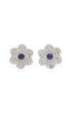 Ashley Mccormick Fleur 18k White Gold Sapphire And Diamond Earrings In Silver