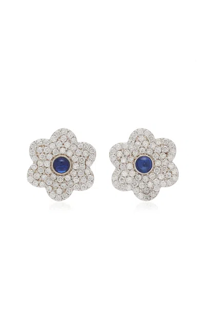 Ashley Mccormick Fleur 18k White Gold Sapphire And Diamond Earrings In Silver