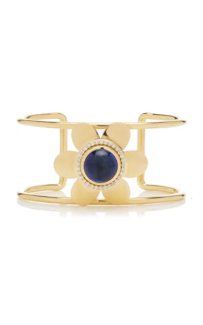 Ashley Mccormick Fleur 18k Yellow Gold Diamond And Sapphire Cuff In Blue
