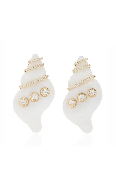 Ashley Mccormick Seashell 18k Yellow Gold Mother-of-pearl; Diamond Earrings In White