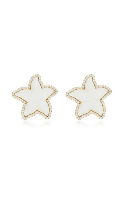 Ashley Mccormick Starfish 18k Yellow Gold Mother Of Pearl And Diamond Earrings In White