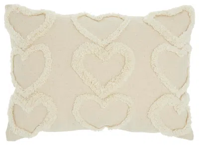 Ashley Mina Victory Life Styles Raised Hearts 14" X 20" Cream Indoor Throw Pillow In Brown