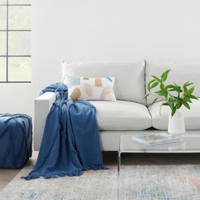 Ashley Mina Victory Life Styles Tufted Abstract Diamond Throw Blanket 50"x60" Blue Indoor In Multi