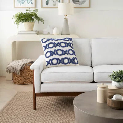 Ashley Mina Victory Tufted Xoxo Indoor Throw Pillow In Blue