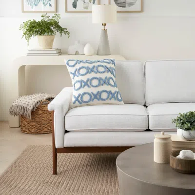 Ashley Mina Victory Tufted Xoxo Indoor Throw Pillow In Blue