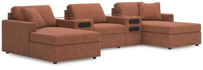 Ashley Modmax 5-piece Double Storage Chaise Sectional With Audio Consoles In Brown