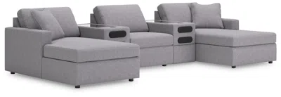 Ashley Modmax 5-piece Double Storage Chaise Sectional With Audio Consoles In Gray