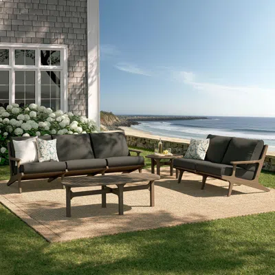 Ashley Modway Saratoga Outdoor Conversation Set With Side Table In Brown