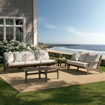 Ashley Modway Saratoga Outdoor Conversation Set With Side Table In Brown